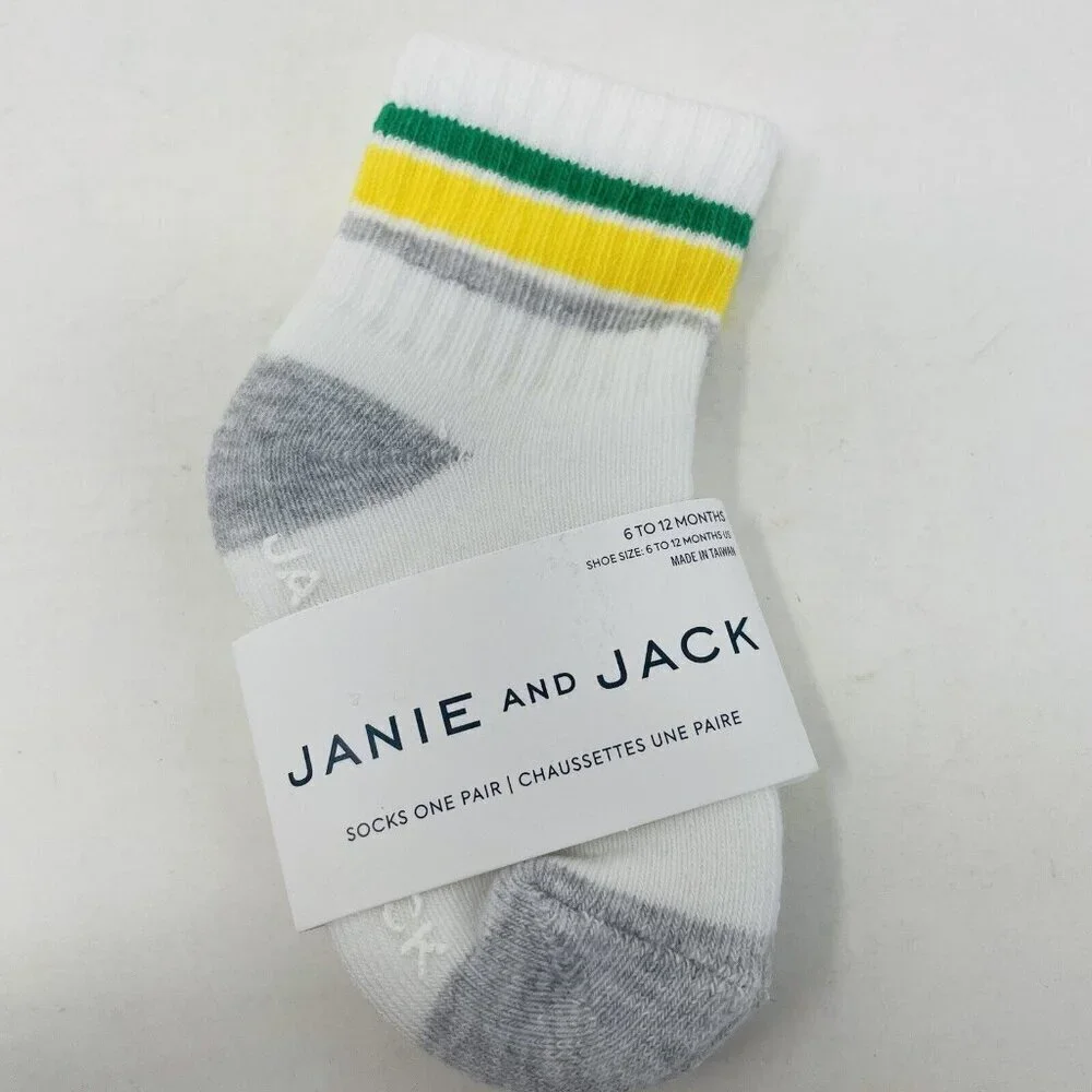 Janie and Jack Baby Boys 6-12 Months Athletic Striped Crew‎ Socks in White/Gray